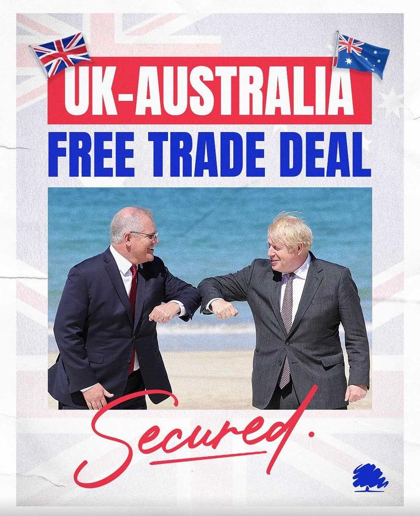 Trade deal graphic of Boris and the PM of Australia