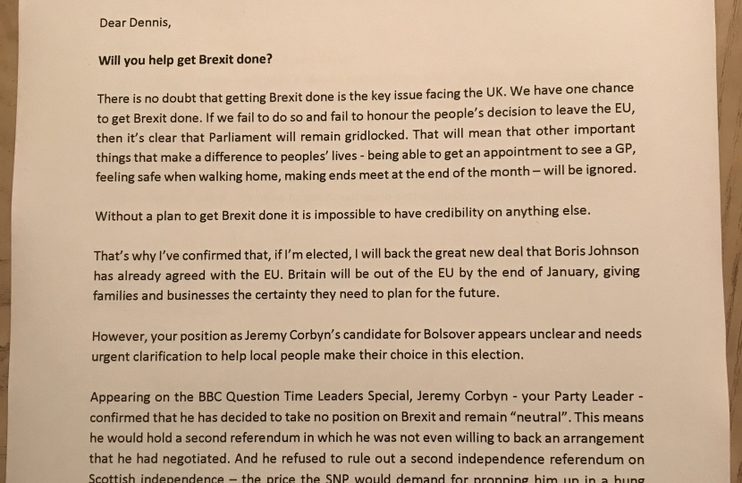 First page of Mark Fletcher's letter to Dennis Skinner