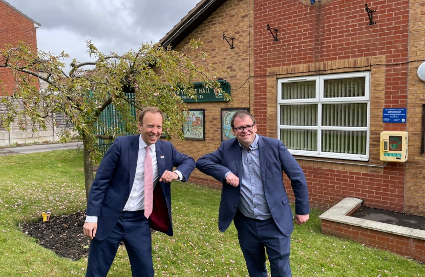 Matt Hancock and Mark at Pinxton Village Hall