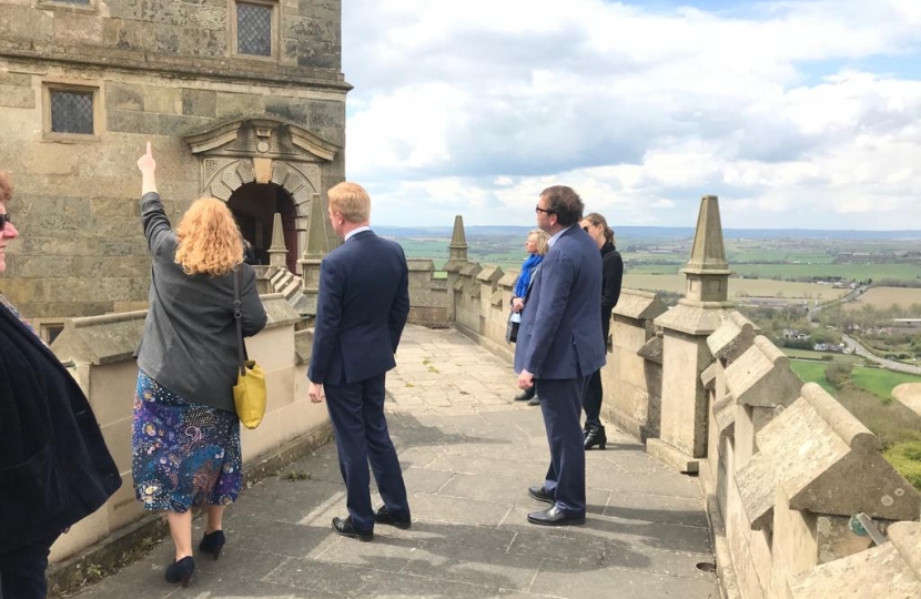 Mark and Oliver look up together at the castle