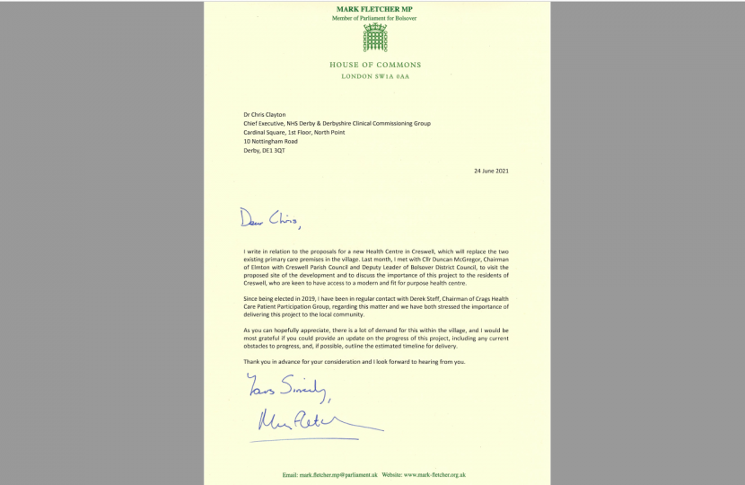 Mark's letter to Derbyshire CCG