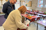 Mark and Headteacher Mrs Ingle at school in pinxton