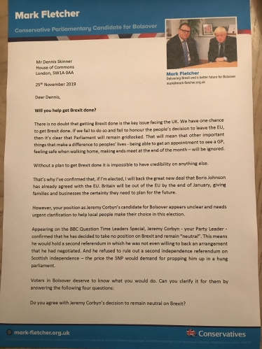 First page of Mark Fletcher's letter to Dennis Skinner