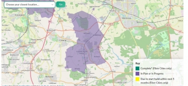 Map of intended areas for Broadband across Creswell and Whitwell