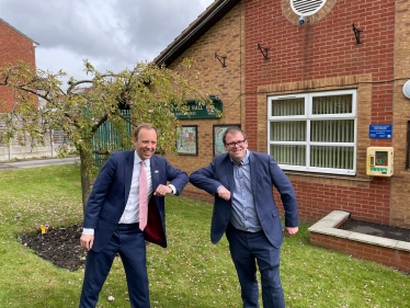 Matt Hancock and Mark at Pinxton Village Hall