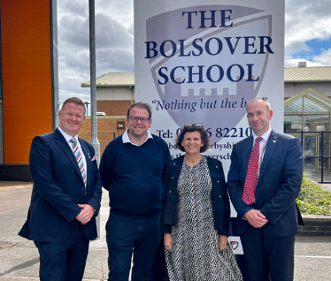 Mark Fletcher MP meeting with Matt Hall, Headteacher at Bolsover School, and Kathryn Mitchell and Professor Keith McLay from the University of Derby